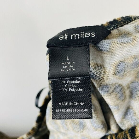 Ali Miles Size Large Animal Print Lace Trim Off Shoulder Top Brown Black Leopard - Picture 4 of 5